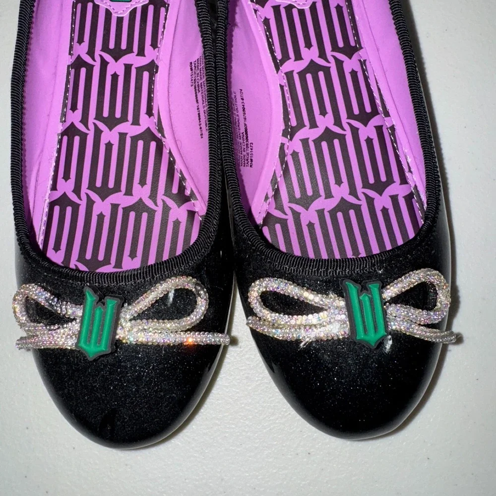Girls 3 Shoes Ballet Flats Wicked Movie Embellished Slip-on Glitter Patent Black